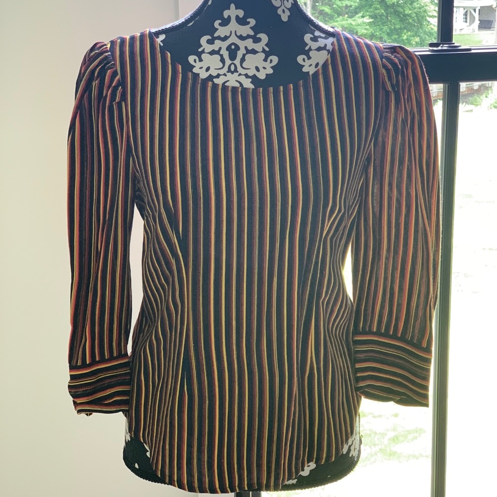 NAVY BLUE STRIPED 3/4 SLEEVE ANTHRO BLOUSE